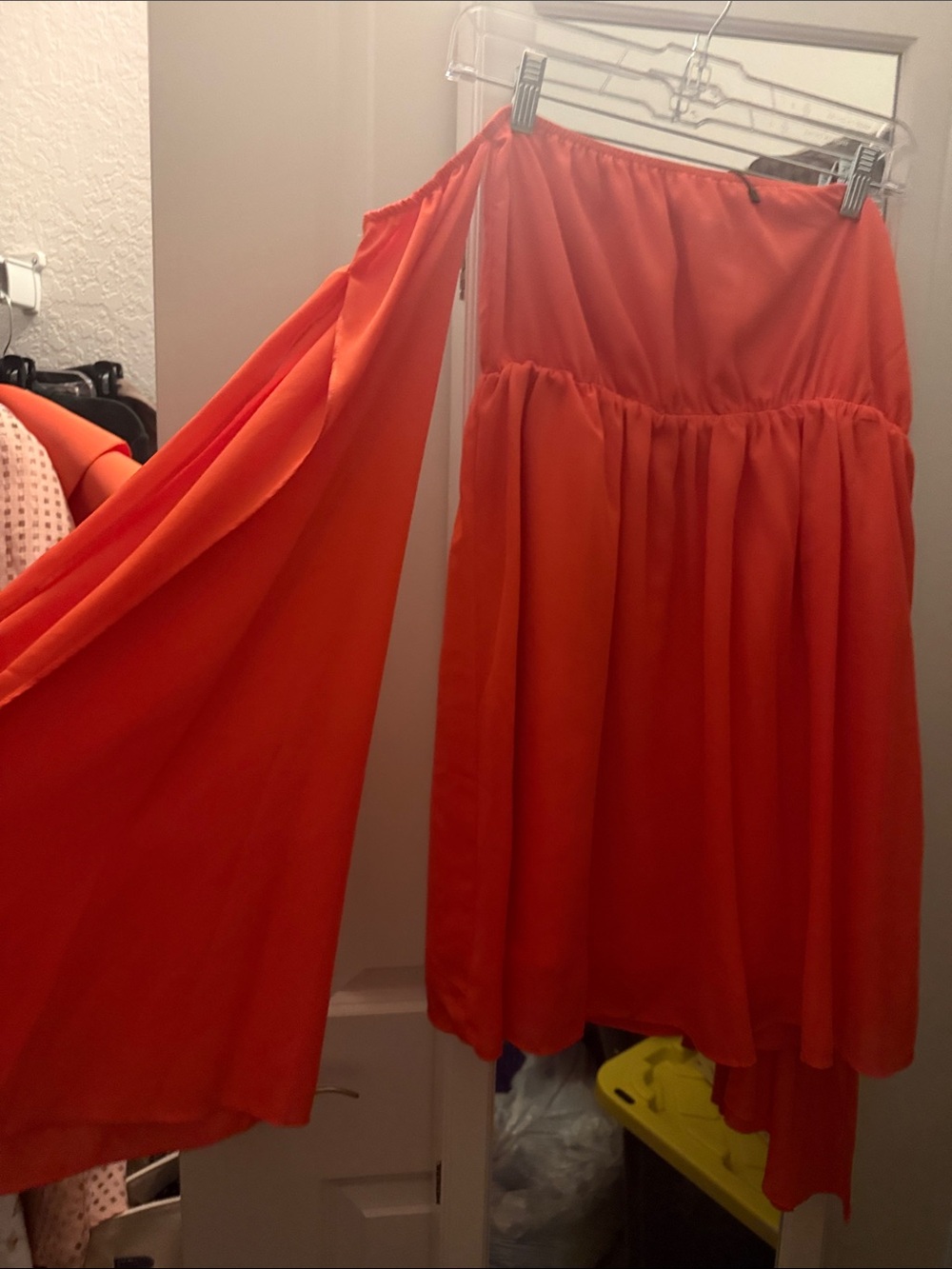 Bright Orange Midi Dress with Gathered Waist